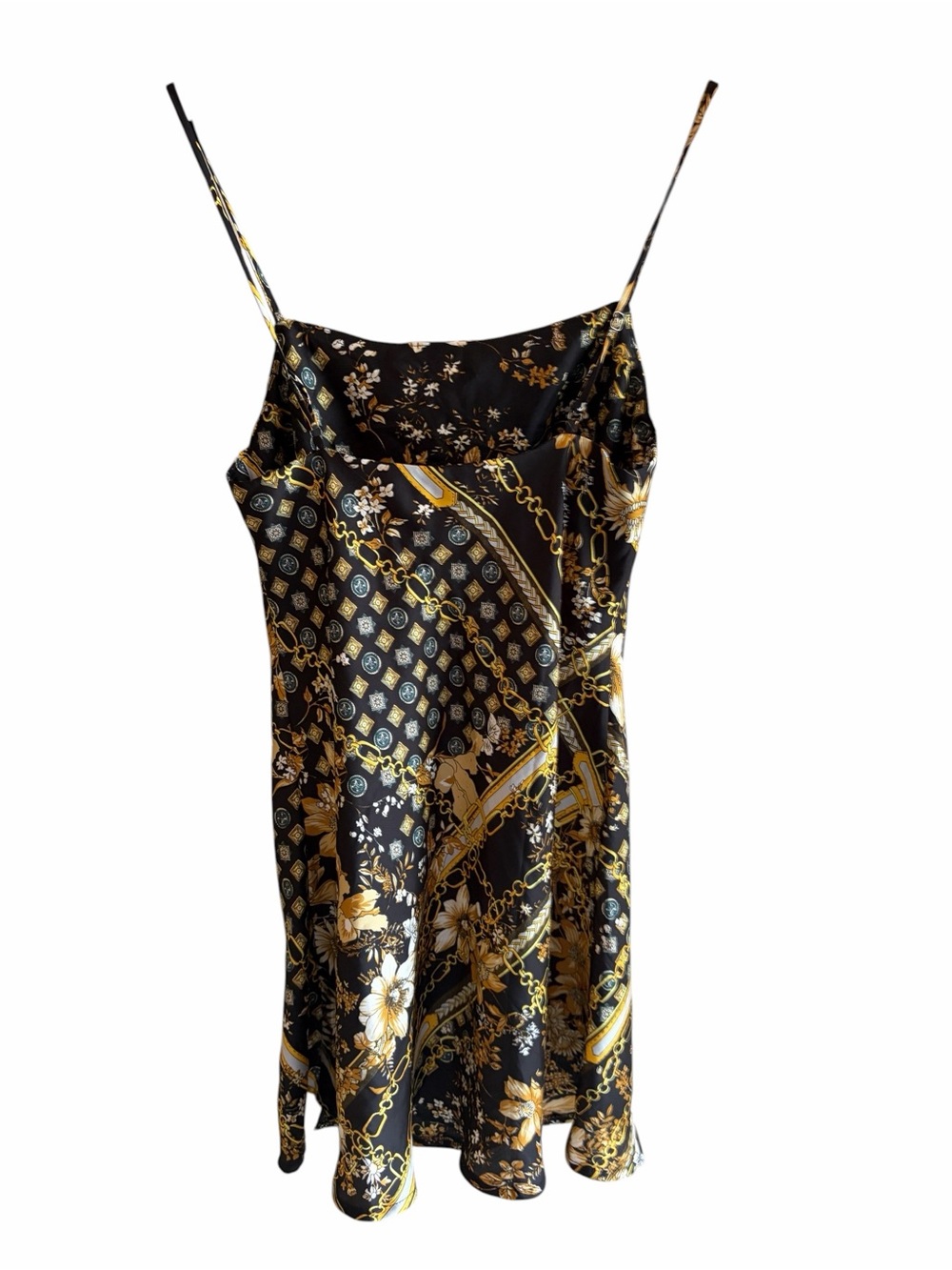 Princess Polly Lucci Slip Mini Dress Square Neck Floral Chain Slit Black Gold 6 - Picture 7 of 11